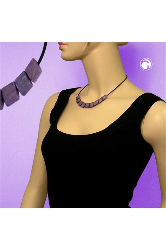 NECKLACE BEADS LILAC-MARBELED 45CM