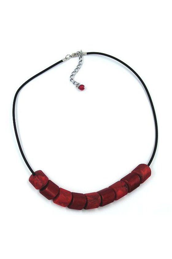 NECKLACE BEADS RED-MARBELED 45CM