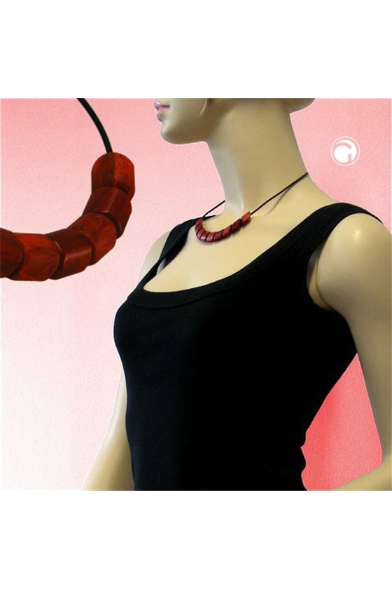 NECKLACE BEADS RED-MARBELED 45CM