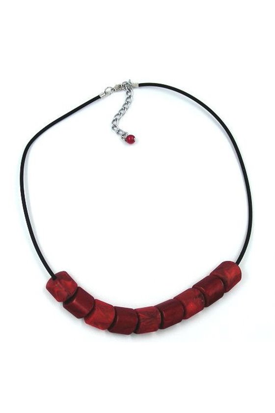 NECKLACE BEADS RED-MARBELED 45CM