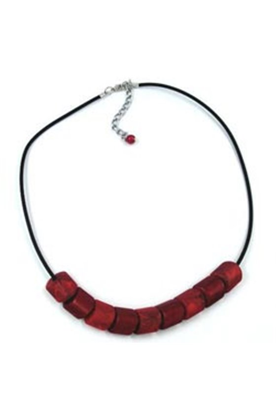 NECKLACE BEADS RED-MARBELED 45CM