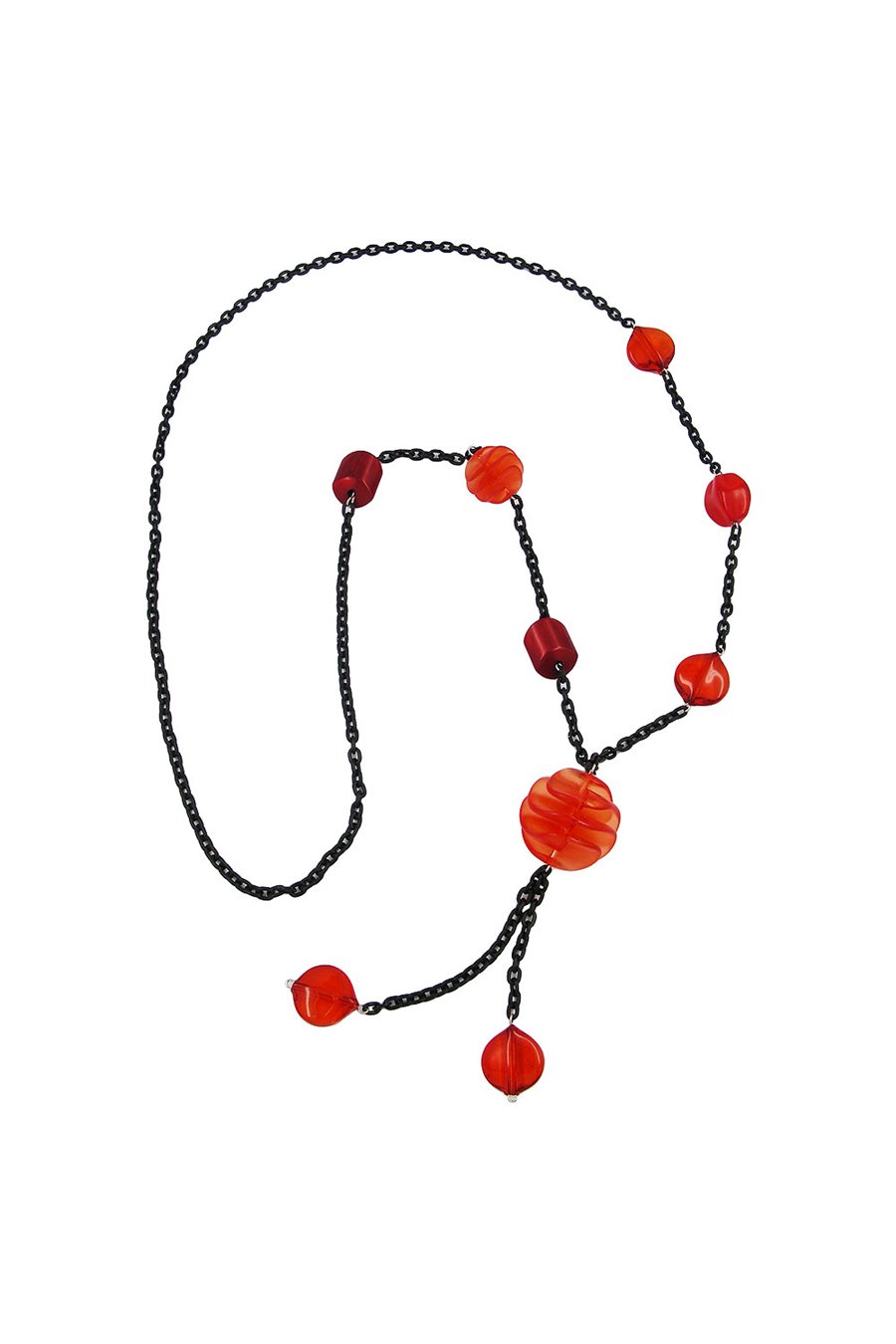 NECKLACE RED SPIRAL BLACK CHAIN 95CM