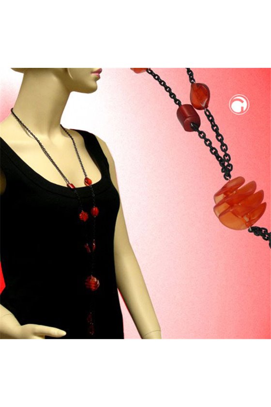 NECKLACE RED SPIRAL BLACK CHAIN 95CM