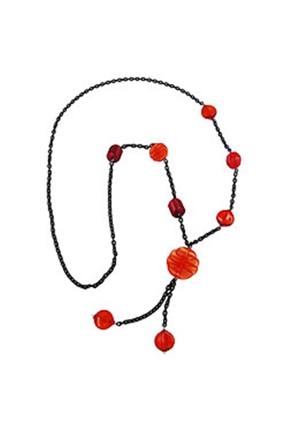NECKLACE RED SPIRAL BLACK CHAIN 95CM