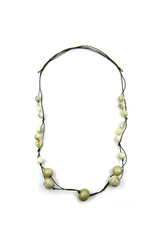 NECKLACE BEADS WHITE/ OLIVE