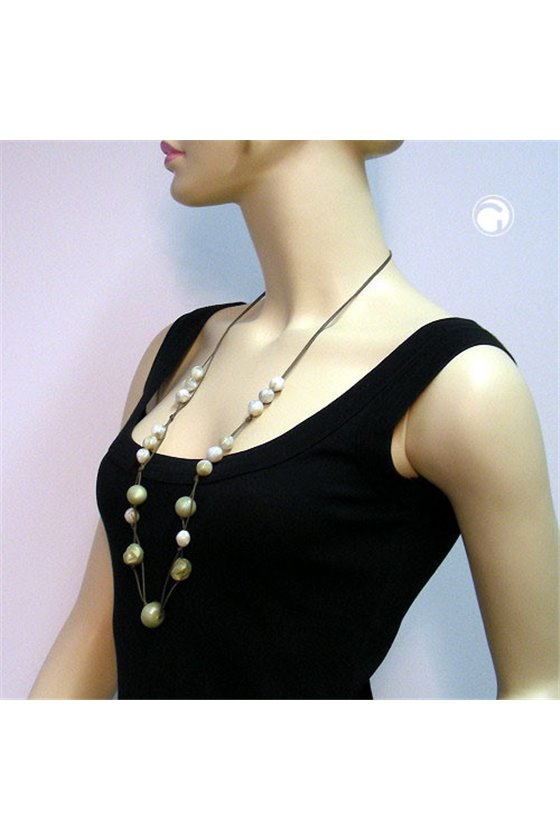 NECKLACE BEADS WHITE/ OLIVE