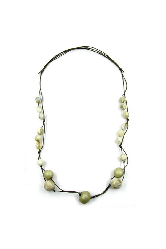 NECKLACE BEADS WHITE/ OLIVE