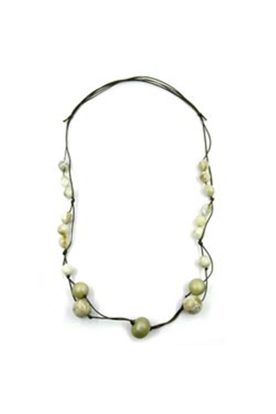 NECKLACE BEADS WHITE/ OLIVE