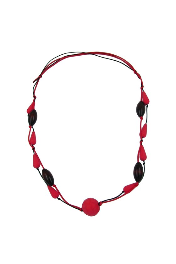 NECKLACE BEADS RED/ BROWN/ BLACK