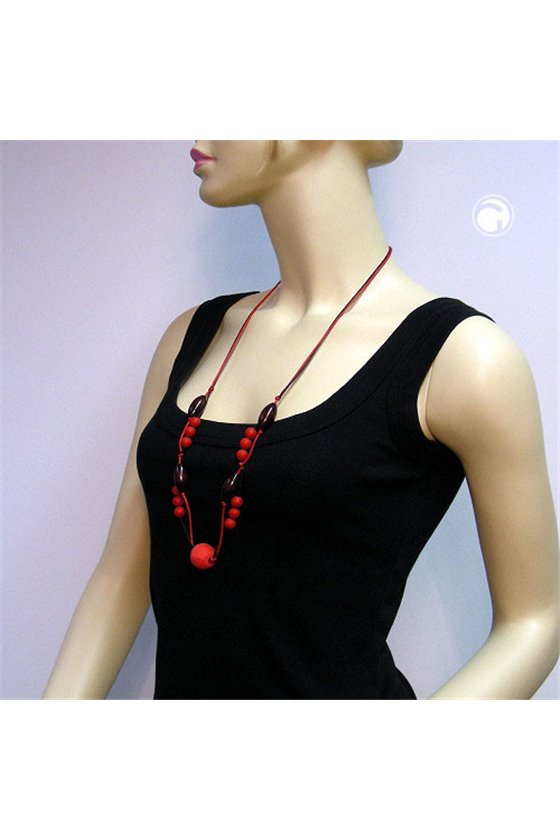 NECKLACE BEADS RED/ BROWN/ BLACK