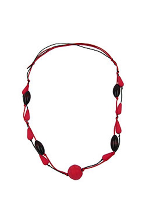 NECKLACE BEADS RED/ BROWN/ BLACK