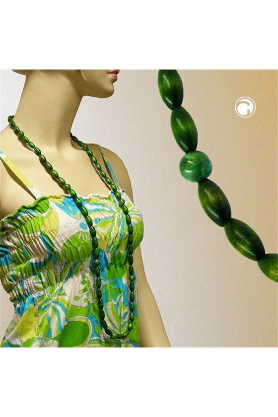 NECKLACE WOODEN BEADS DARK GREEN