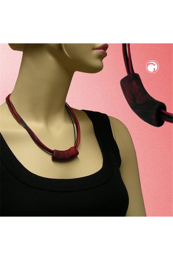 NECKLACE TUBE FLAT CURVED RED METALLIC 50CM