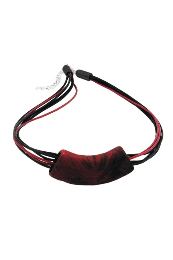 NECKLACE TUBE FLAT CURVED RED METALLIC 50CM