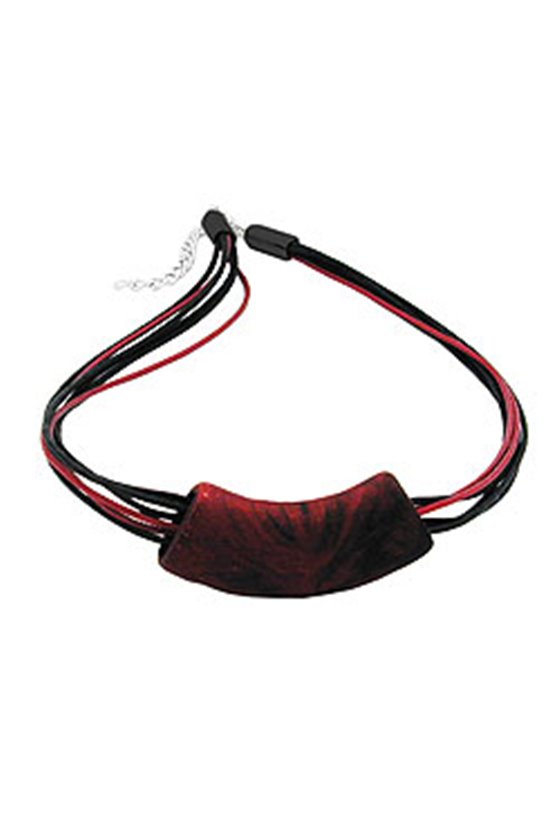NECKLACE TUBE FLAT CURVED RED METALLIC 50CM