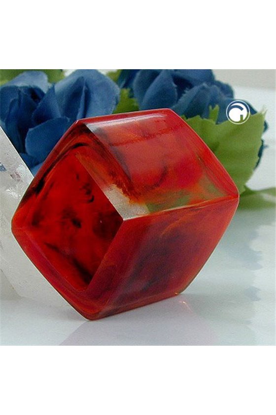 SCARF BEAD HEXAGON RED MARBLED