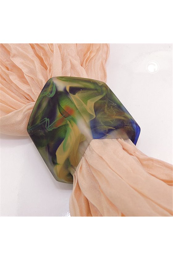SCARF BEAD HEXAGON GREEN MARBLED