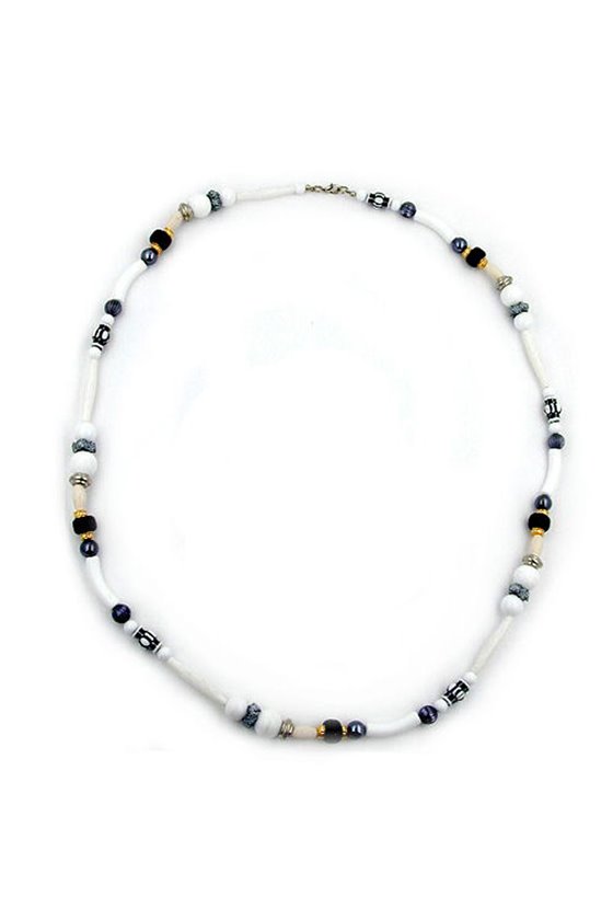 NECKLACE BEADS WHITE-BLACK-GREY 75CM