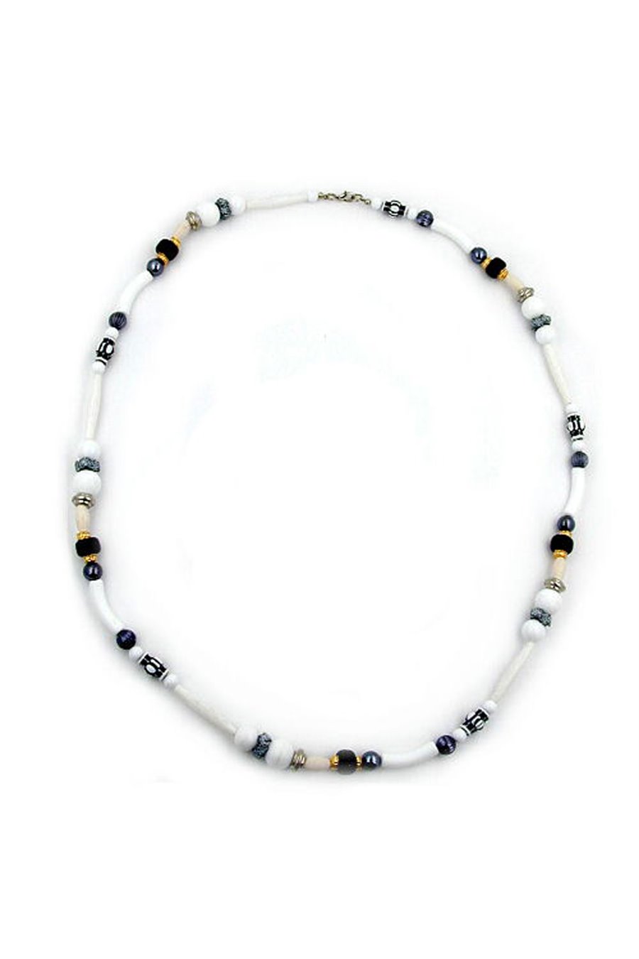 NECKLACE BEADS WHITE-BLACK-GREY 75CM