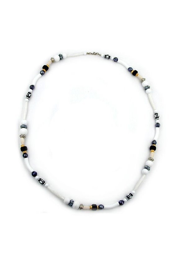 NECKLACE BEADS WHITE-BLACK-GREY 75CM