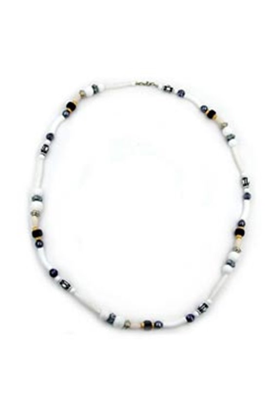 NECKLACE BEADS WHITE-BLACK-GREY 75CM