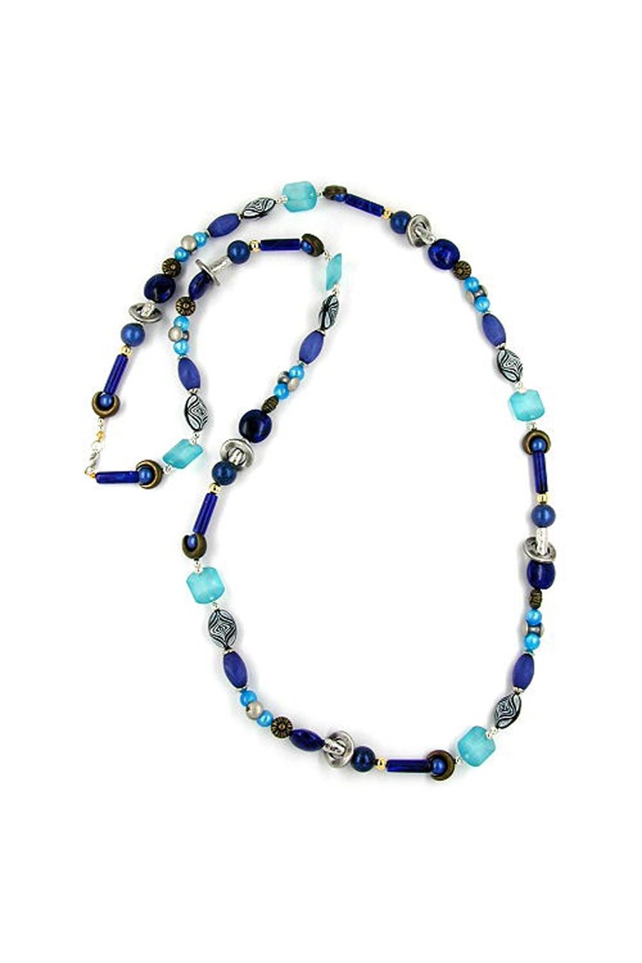 NECKLACE BEADS DARK BLUE-TURQUOISE 110CM