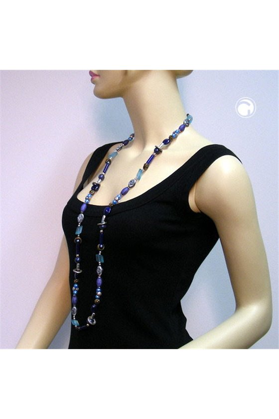 NECKLACE BEADS DARK BLUE-TURQUOISE 110CM