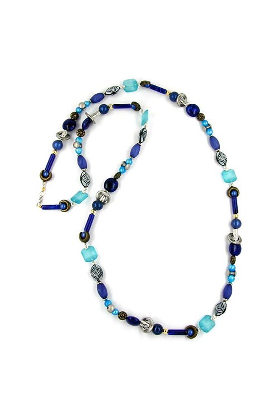 NECKLACE BEADS DARK BLUE-TURQUOISE 110CM