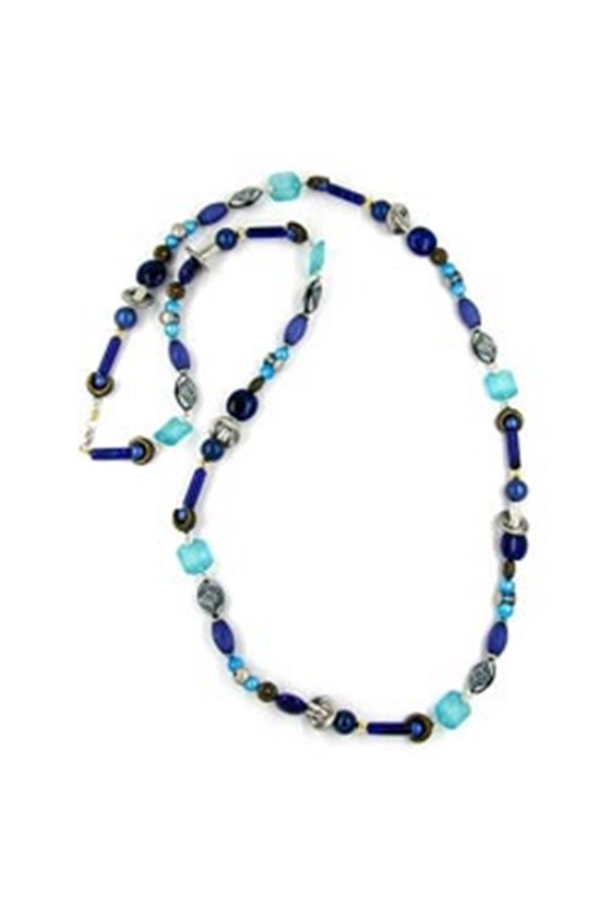NECKLACE BEADS DARK BLUE-TURQUOISE 110CM