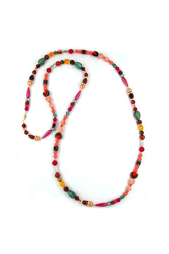 NECKLACE BEADS RED-YELLOW-BROWN 120CM