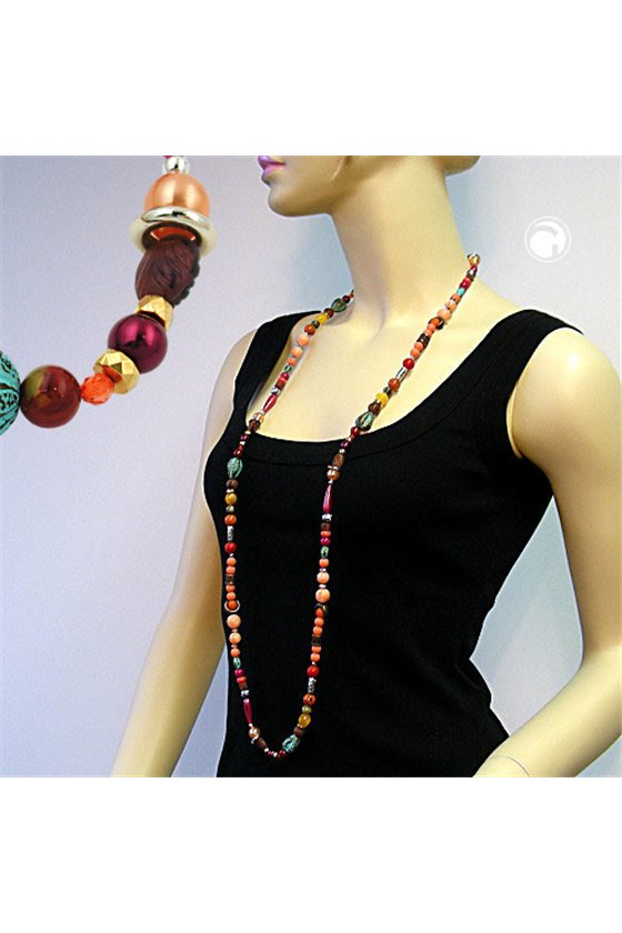 NECKLACE BEADS RED-YELLOW-BROWN 120CM