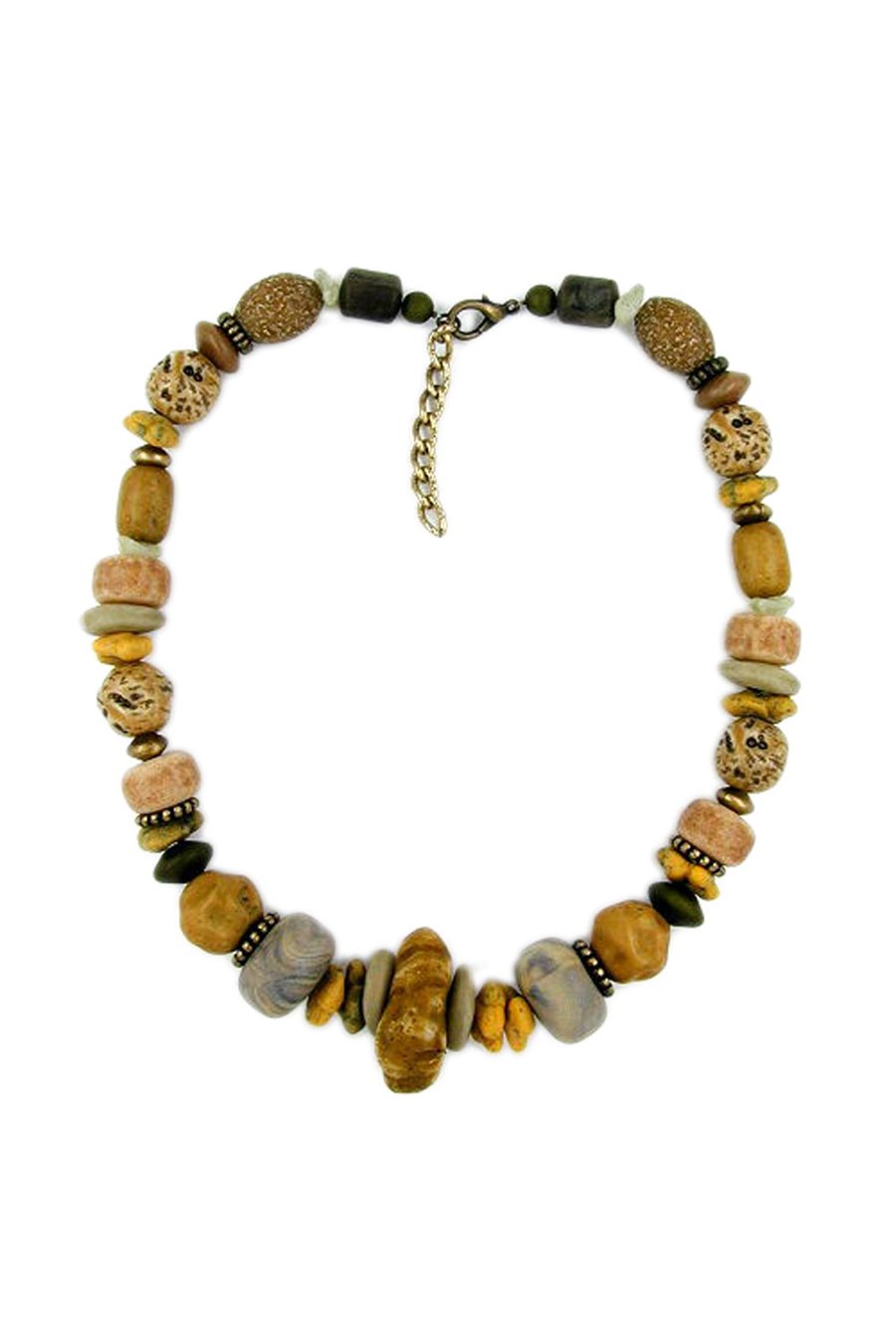NECKLACE EYE-CATCHING BEADS BROWN 51CM