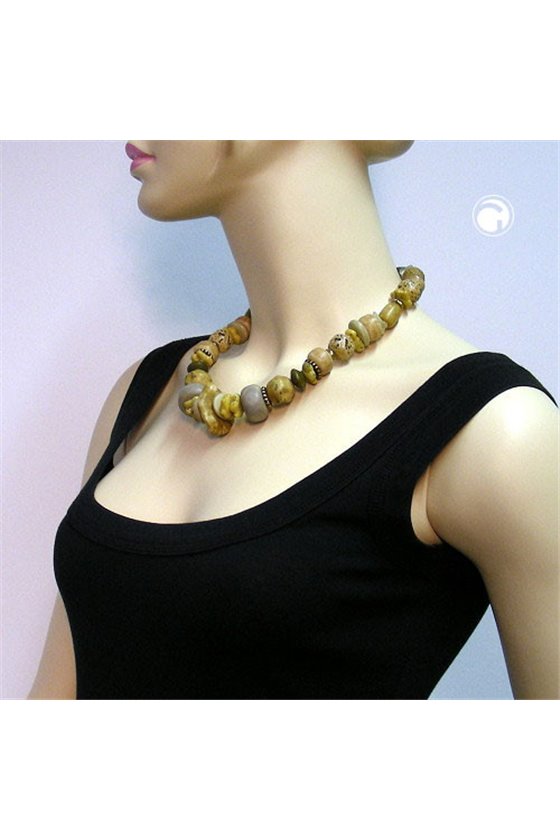NECKLACE EYE-CATCHING BEADS BROWN 51CM