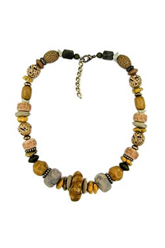 NECKLACE EYE-CATCHING BEADS BROWN 51CM