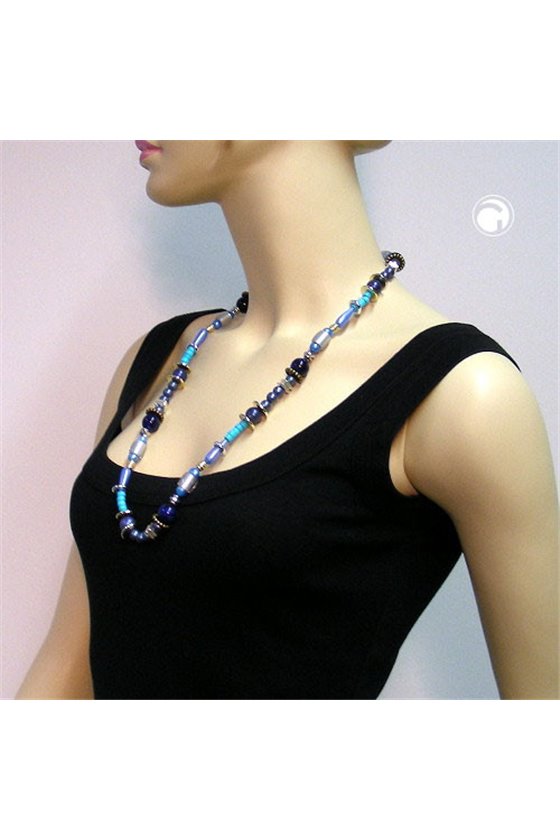 NECKLACE BEADS BLUE-GREY-TURQUOISE 73CM