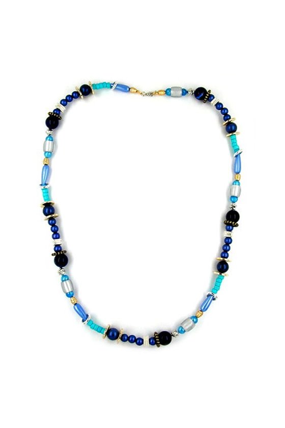 NECKLACE BEADS BLUE-GREY-TURQUOISE 73CM