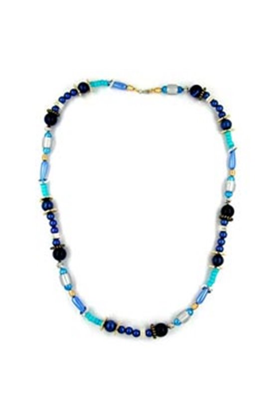 NECKLACE BEADS BLUE-GREY-TURQUOISE 73CM