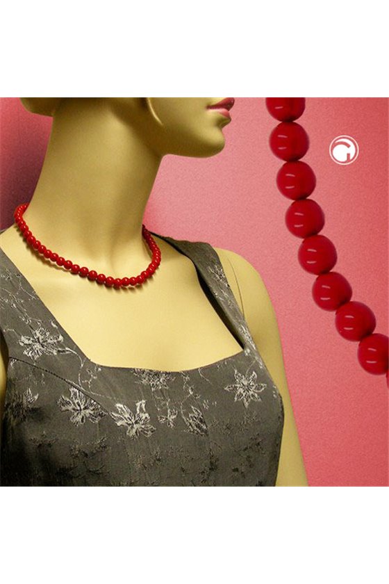 NECKLACE BEADS 8MM RED SHINY