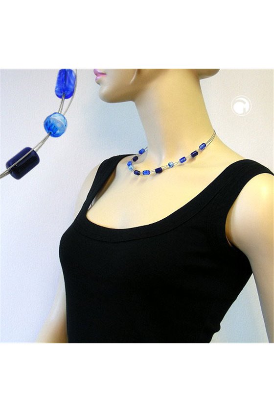 NECKLACE GLASS BEADS BLUE-BLACK