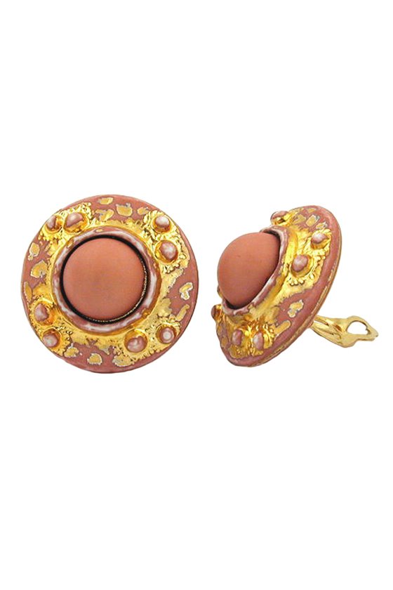 CLIP-ON EARRING ROUND SALMON GOLD COLORED 32MM