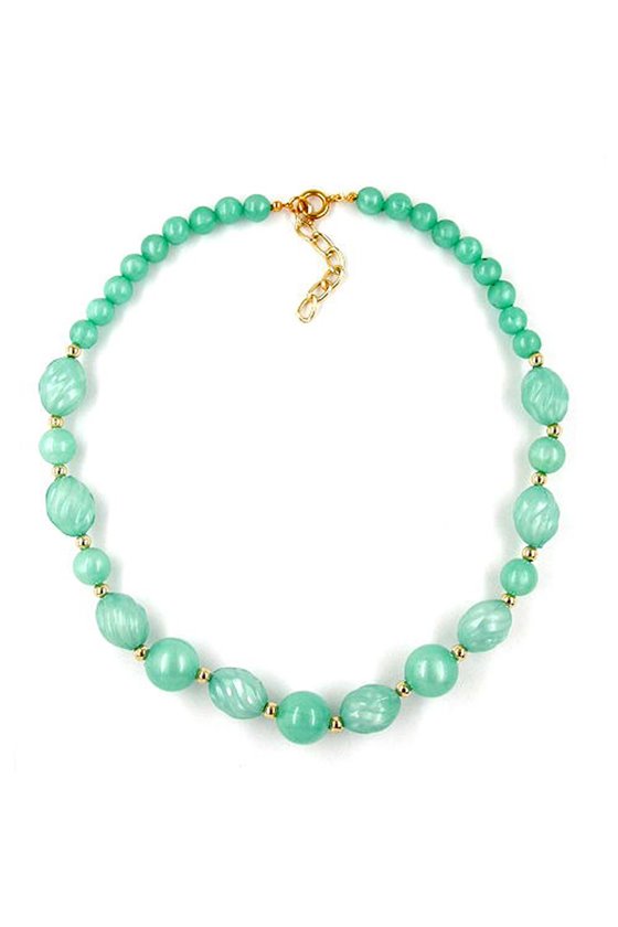 NECKLACE WAVED OLIVE TURQUOISE GOLD-PLATED