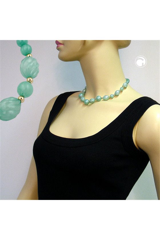 NECKLACE WAVED OLIVE TURQUOISE GOLD-PLATED