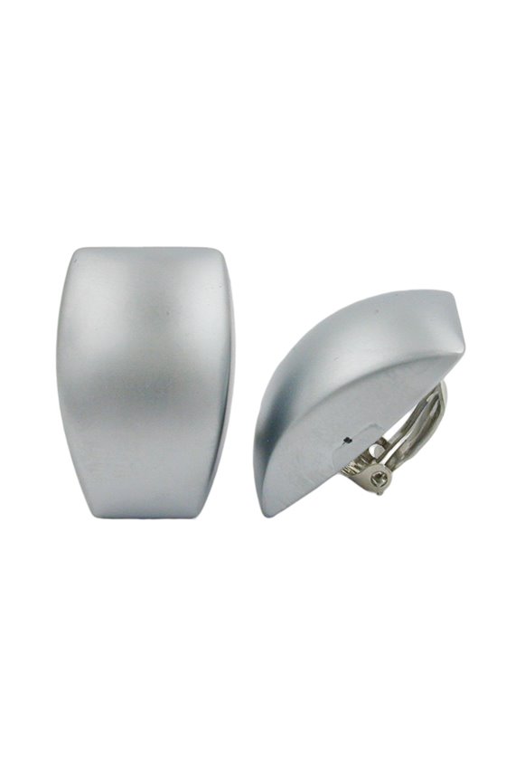 CLIP-ON EARRING TRAPEZIUM CHROME MATTE FINISH