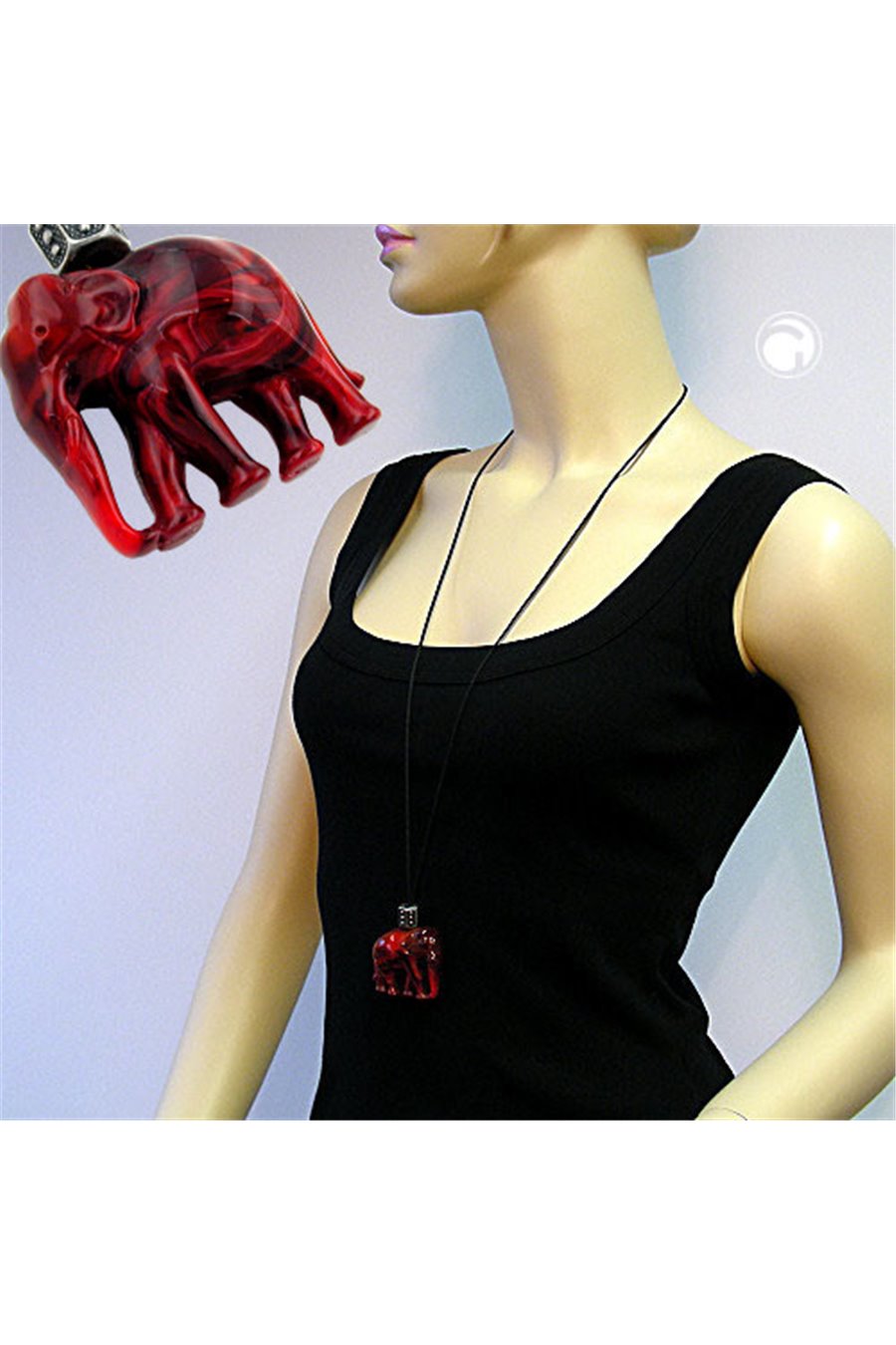 NECKLACE ELEPHANT RED-MARBLED