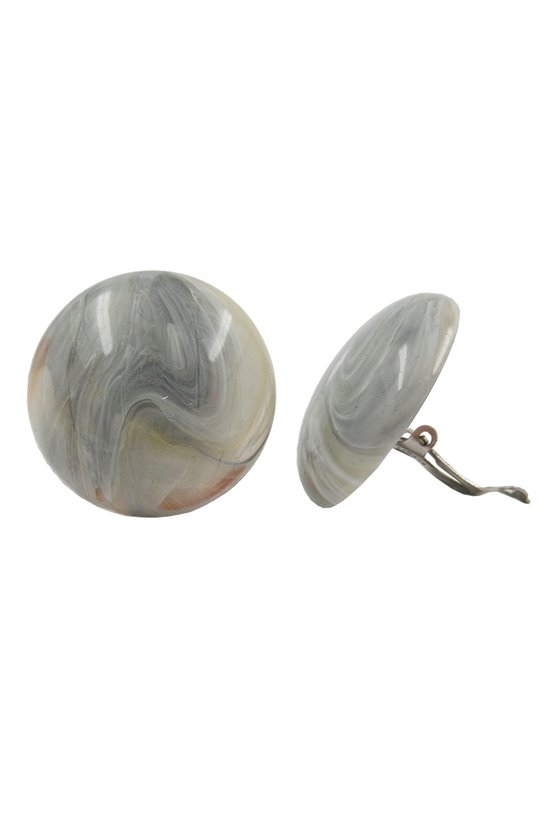 CLIP-ON EARRING ROUND BEIGE GREY MARBLED 30MM