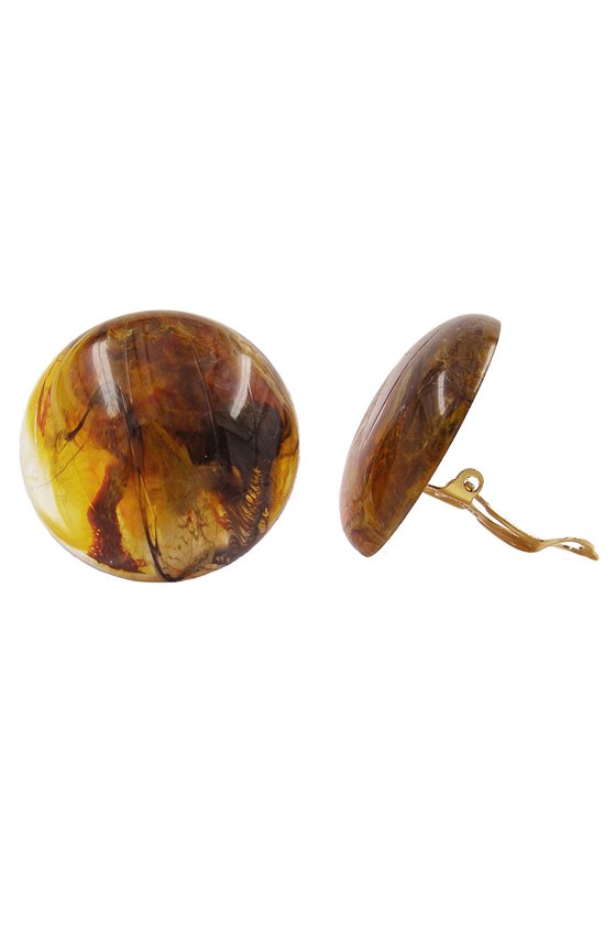 CLIP-ON EARRING ROUND BROWN MARBLED GLOSSY 30MM