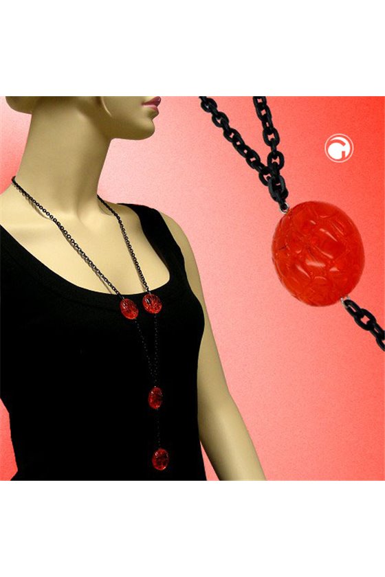 NECKLACE EYE-CATCHING BEADS RED 90CM