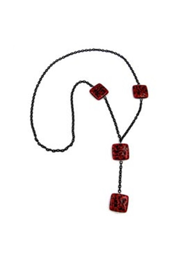 NECKLACE SQUARE BEADS BLACK-RED 90CM