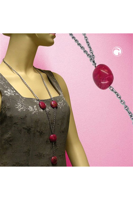 NECKLACE NUGGET-BEADS PINK 100CM