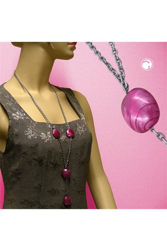 NECKLACE NUGGET-BEADS PINK-SILK-TONE 100CM